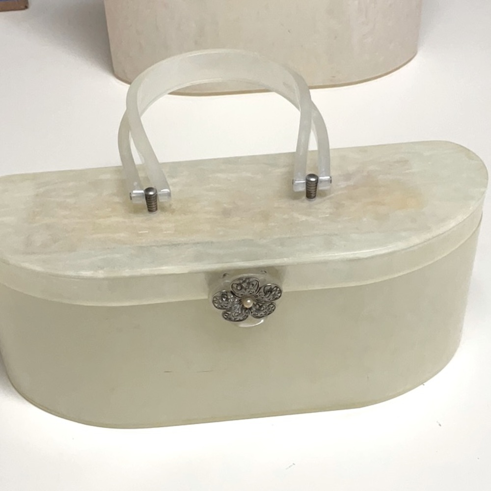 1950’s smaller lucite pearlized box purse. Made by Wilardy